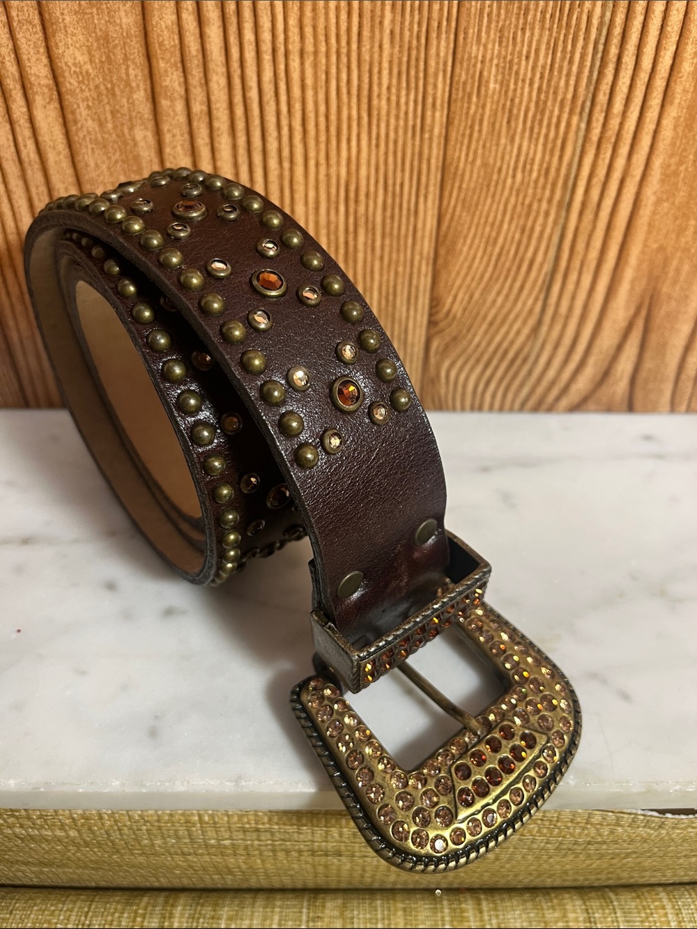Equestrian Leatherock Jeweled and Studded Brown Leather Belt 6112 size 34